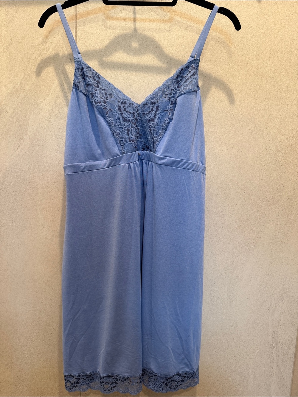 Montelle Integrated Support Lace V-Neck Slip Chemise in Denim Blue